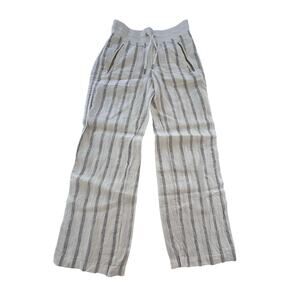 Athleta Cabo Linen Cream and Navy Striped Wide Leg Pants Size 2